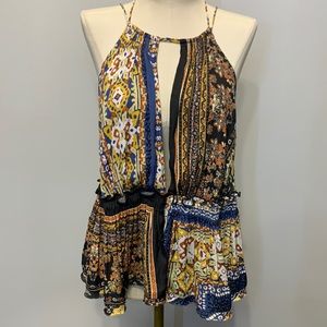 Free People Bellini Patchwork Tank Top Black Combo Size Med